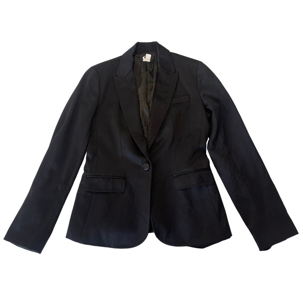 J. Crew 100% Virgin Wool Black Blazer One Button Corpcore Preppy Size Women's 2‎